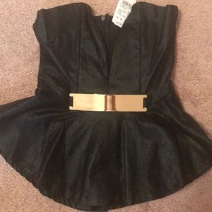 Windsor black shimmer tube top with gold buckle!